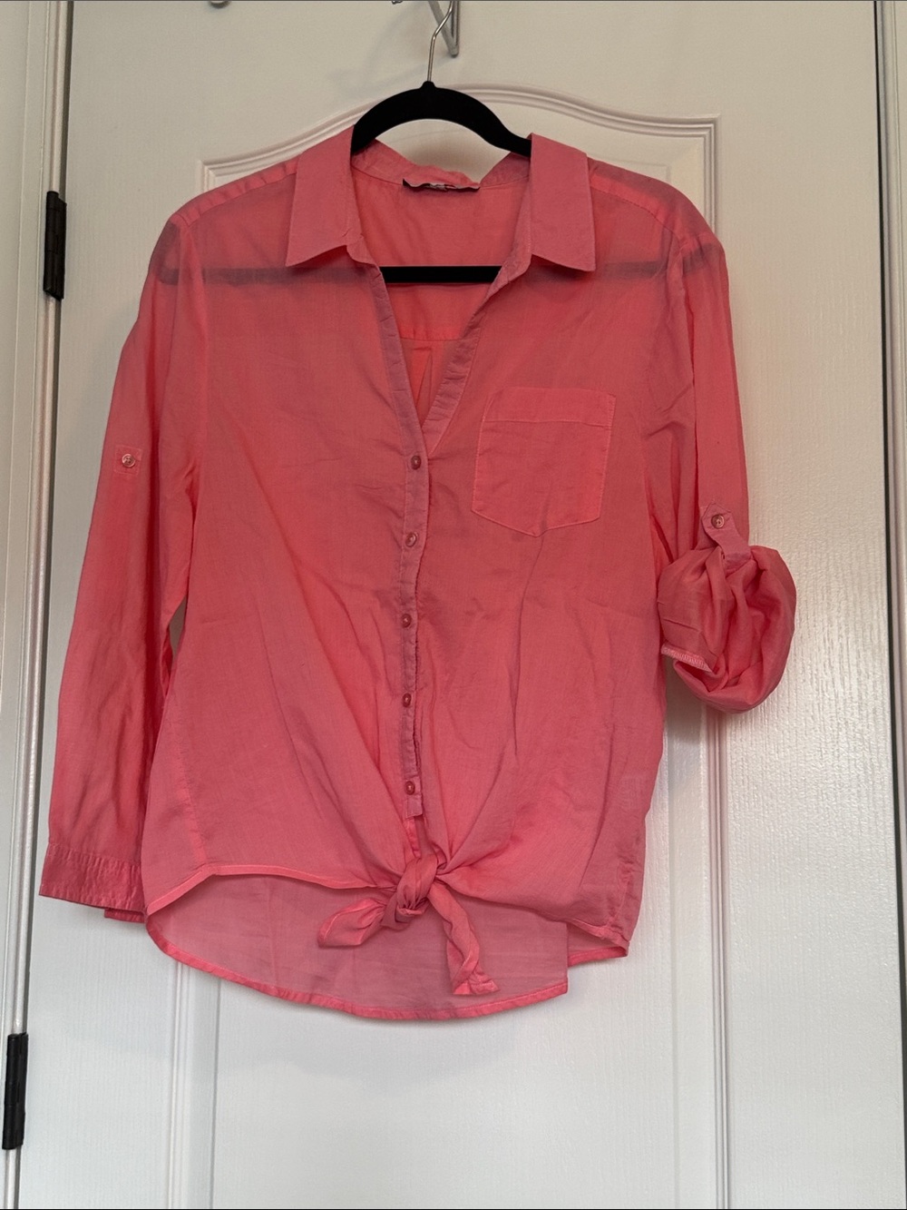Harve Benard Coral Pink Tie-Front Button-Up Blouse